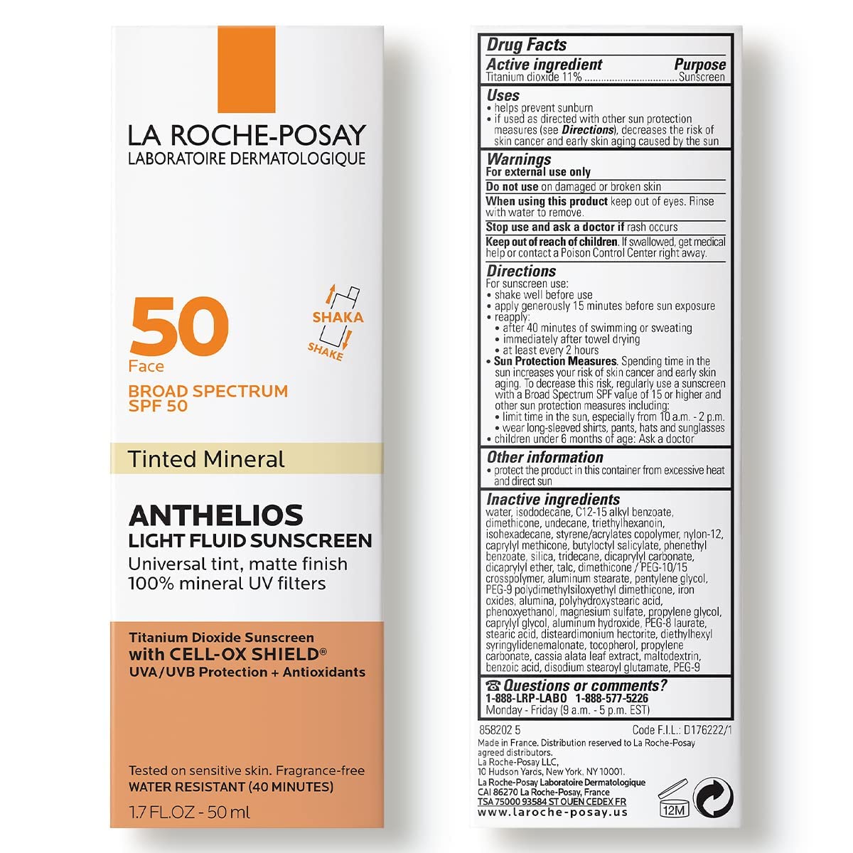 Anthelios Mineral Light Fluid Tinted Sunscreen SPF 50 — Light by La Roche-Posay — 50ml (1.7 fl oz)