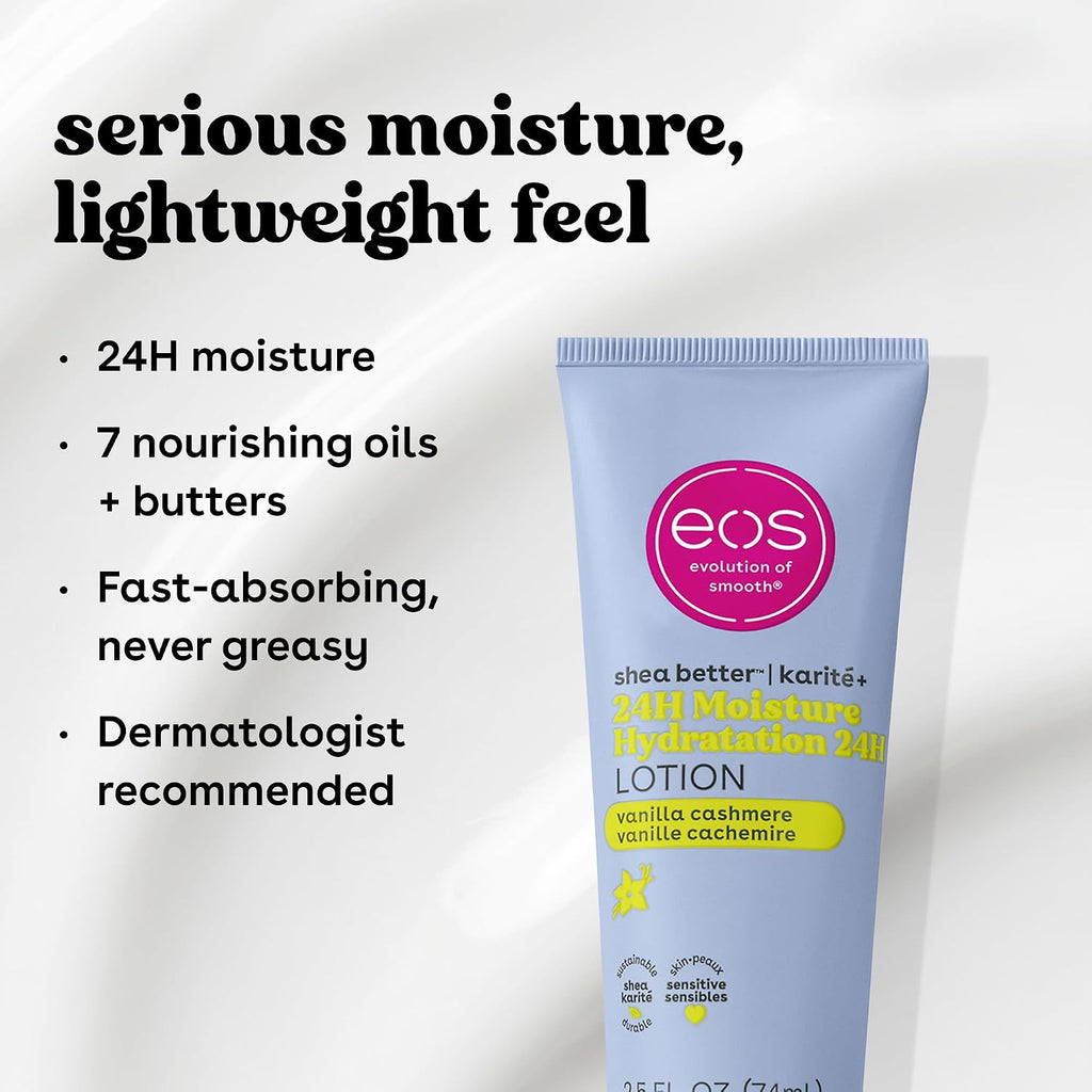 eos | Shea Better Mini Body Lotion Vanilla Cashmere Shea Butter 24-Hour Hydration Travel Size — 2.5 fl oz