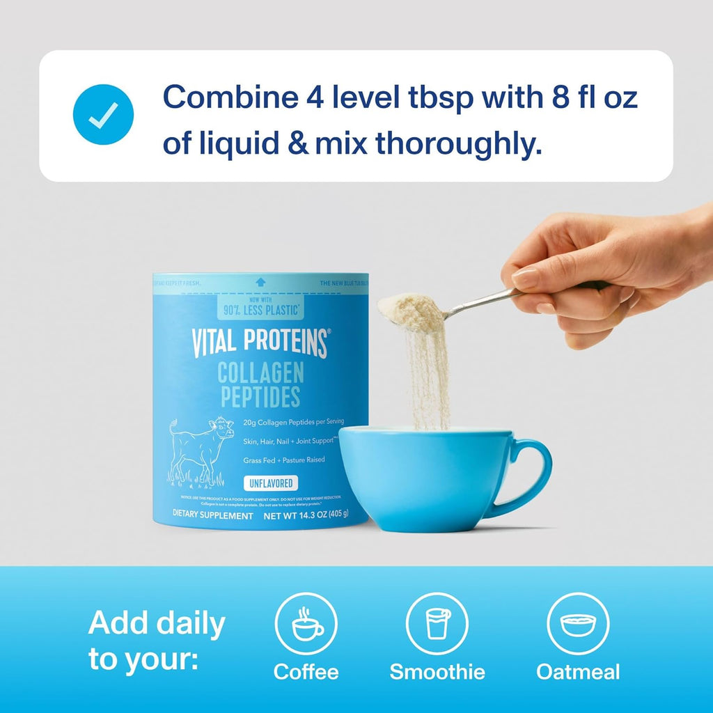 Vital Proteins Collagen Peptides Powder - Grass Fed Collagen Peptides for Hair, Nail, Skin, Bone & Joint Health, Unflavored, 14.3oz