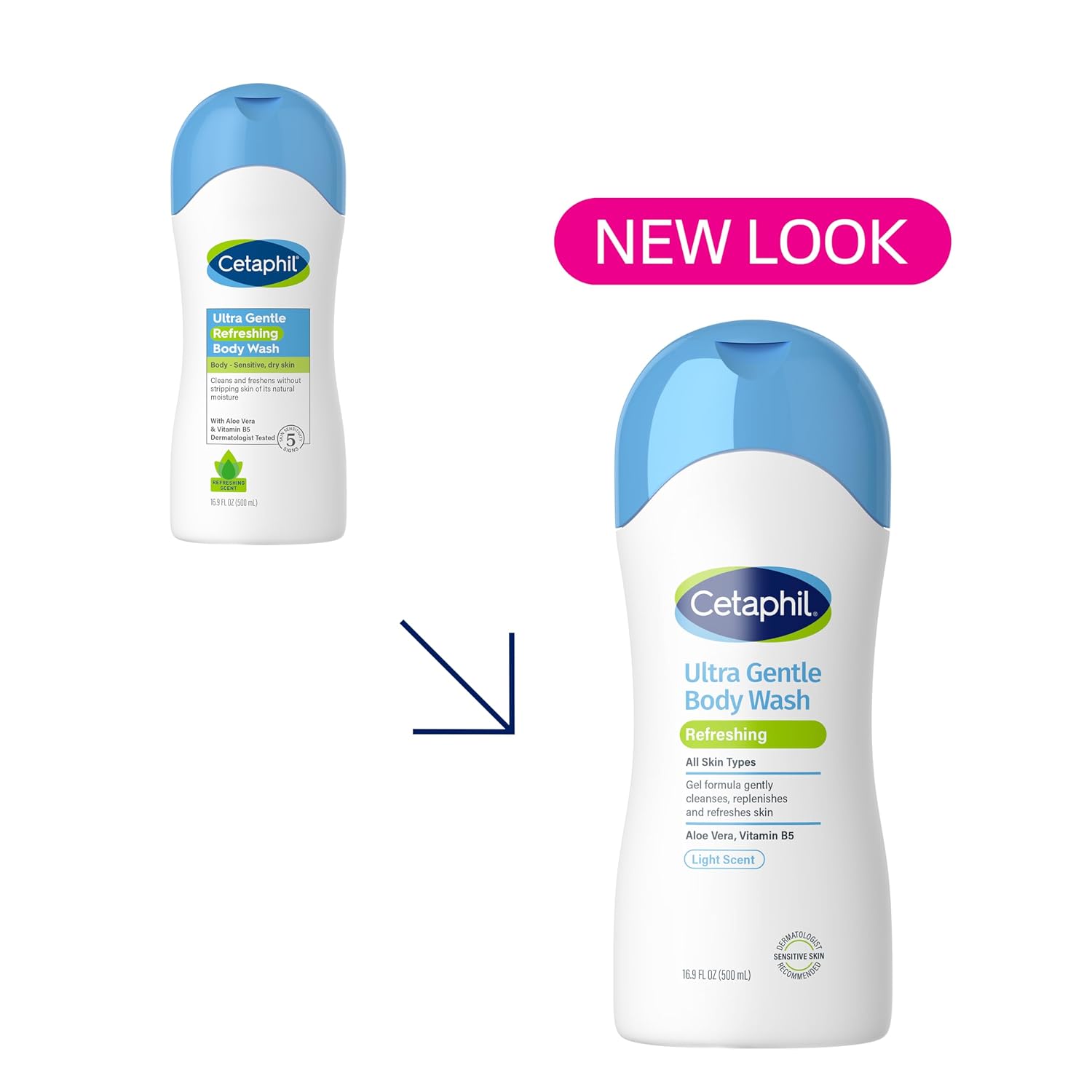 Cetaphil Ultra Gentle Body Wash with new look label on a white background
