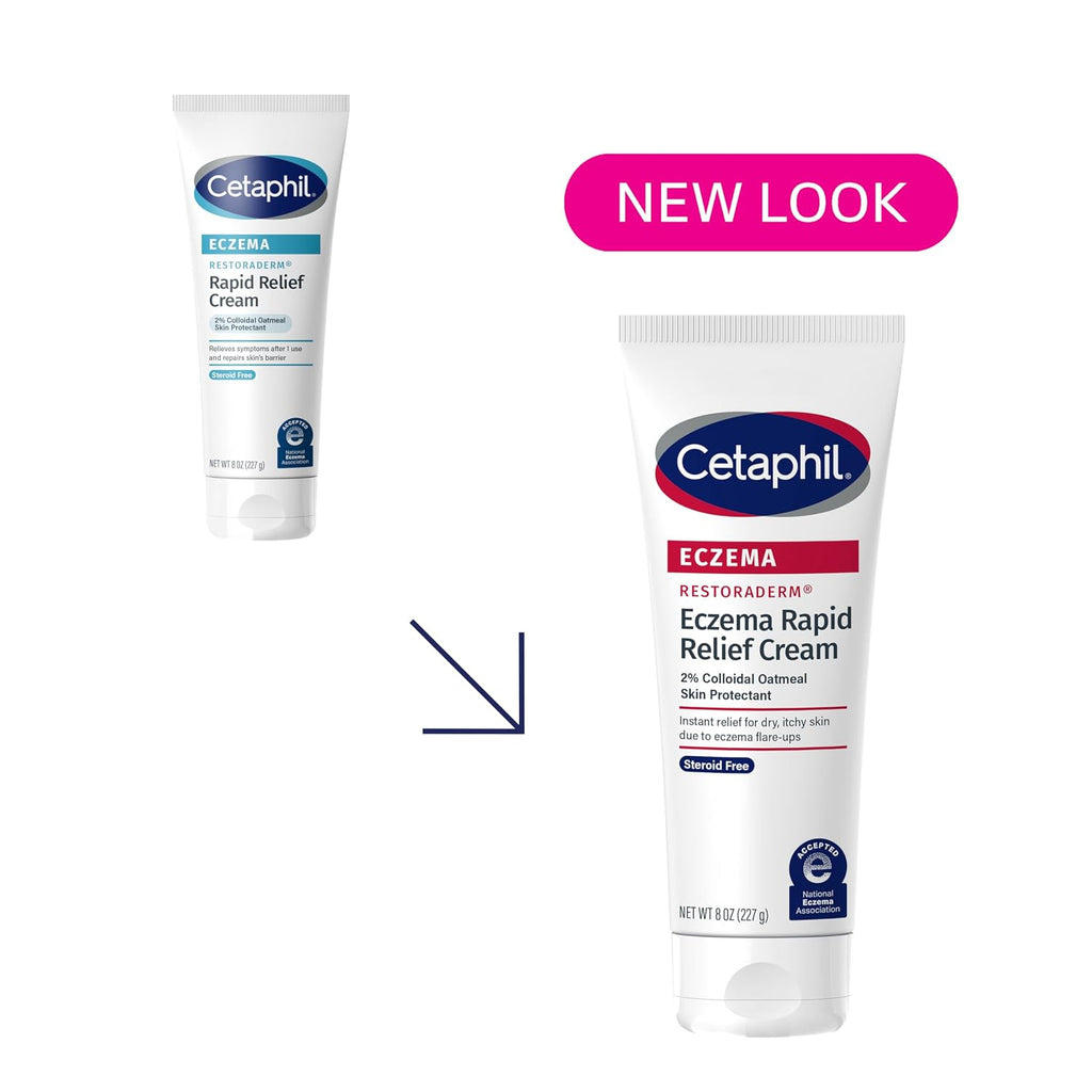 Cetaphil Eczema Rapid Relief Cream with new look label on a white background