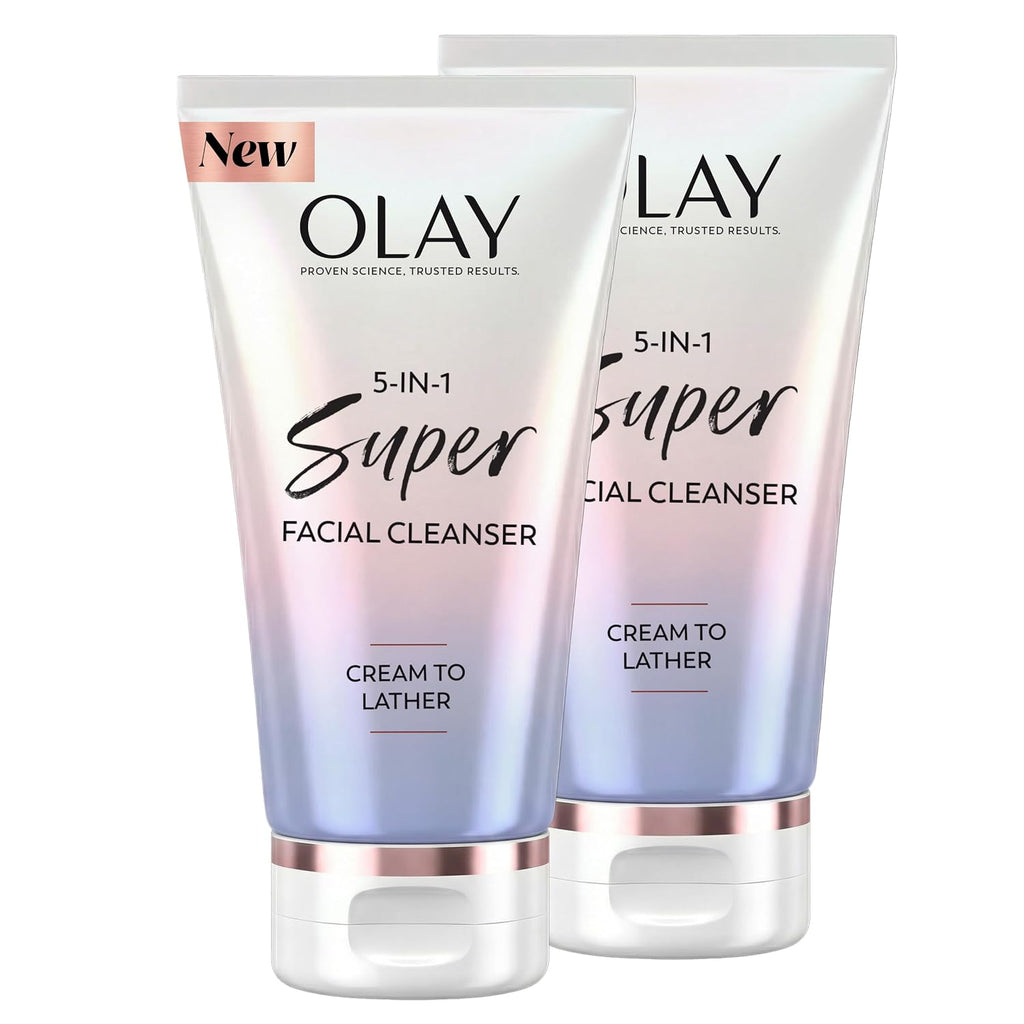 Olay | Super Cleanser 5-in-1 Cream-to-Foam Face Wash Niacinamide Hyaluronic Acid Collagen Peptide Vitamin C Fragrance Free — 2 Pack
