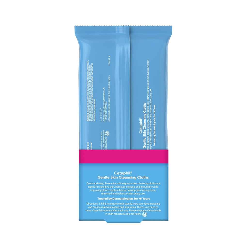 Pack of Cetaphil Gentle Skin Cleansing Cloths with blue packaging on a white background