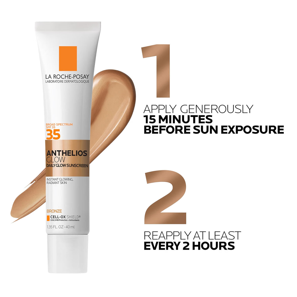 La Roche-Posay sunscreen tube with application instructions on a white background