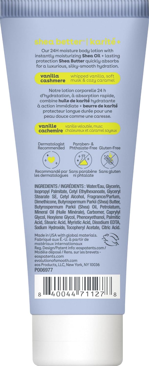 eos | Shea Better Mini Body Lotion Vanilla Cashmere Shea Butter 24-Hour Hydration Travel Size — 2.5 fl oz