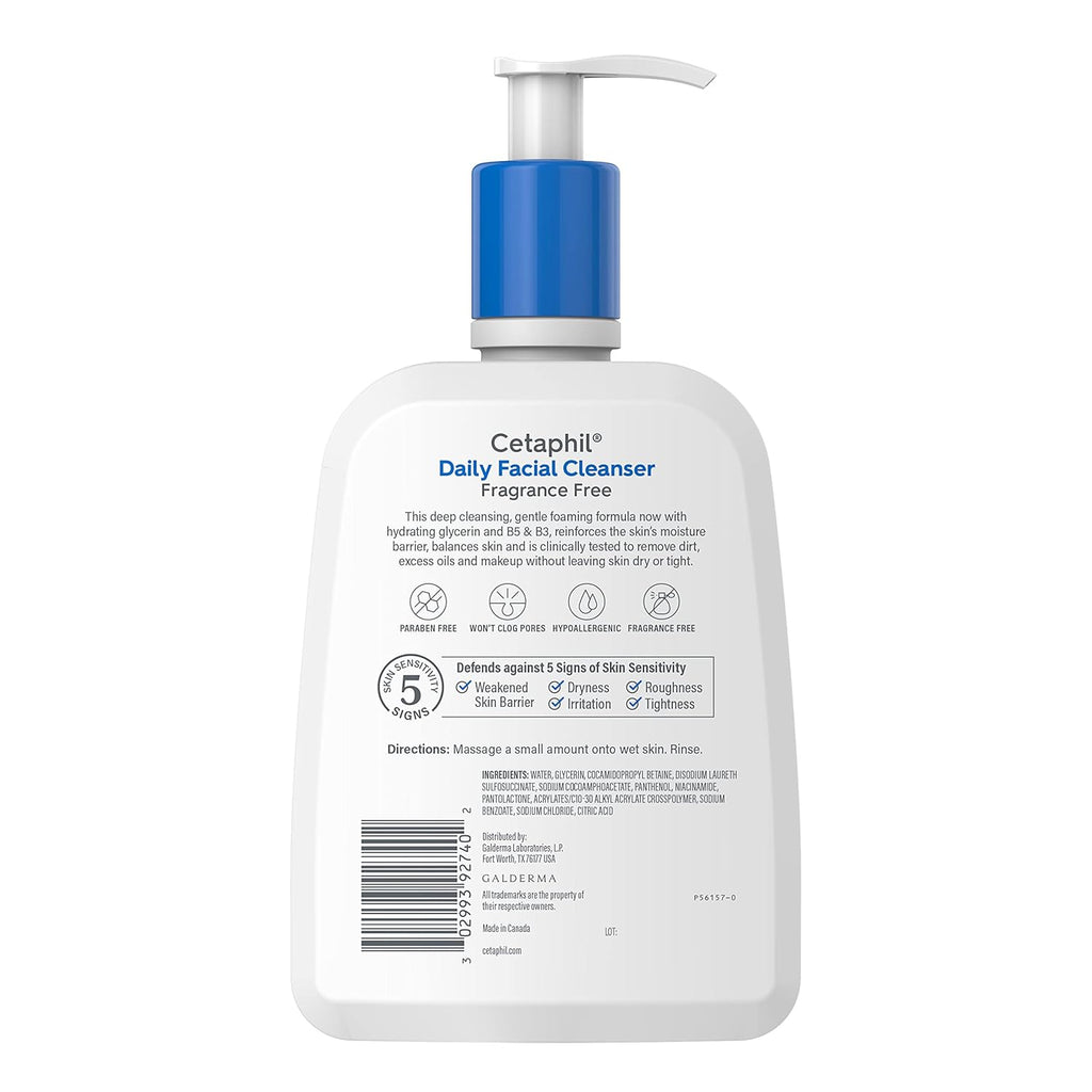 Cetaphil Daily Facial Cleanser bottle with pump on a white background