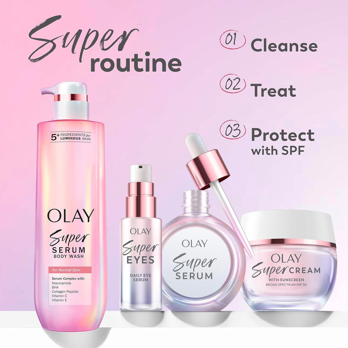 Olay | Super Serum 5-in-1 Daily Face Serum Niacinamide Vitamin C Collagen Peptide AHA Fragrance Free