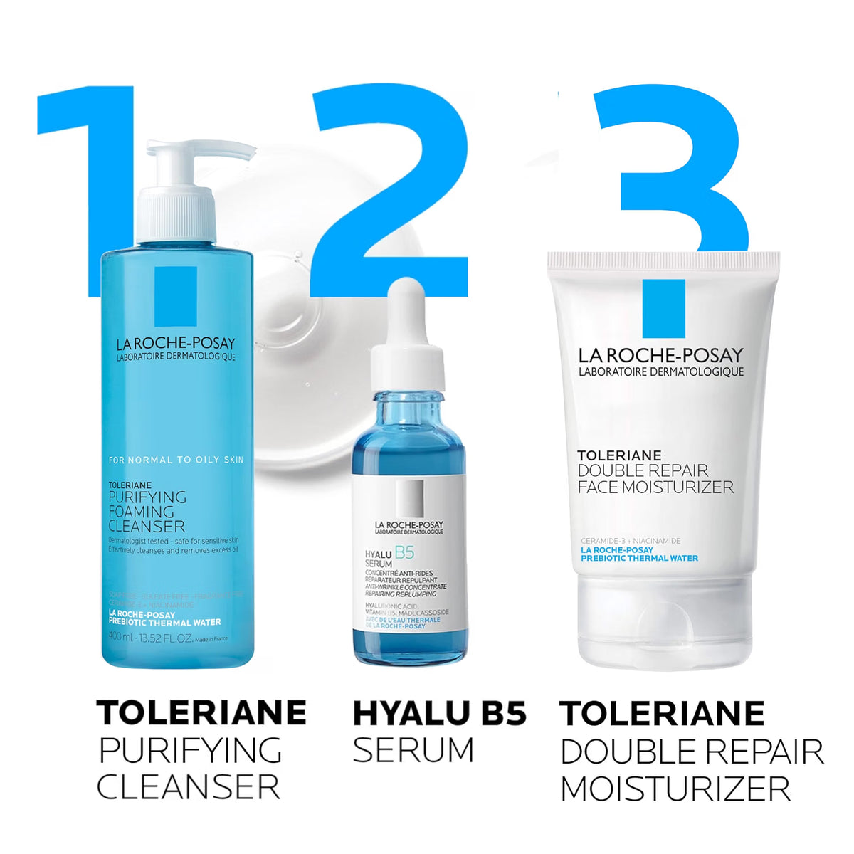 Toleriane Cleanser + Double Repair Moisturizer + Hyalu B5 Serum Set by La Roche-Posay — 3 Pieces