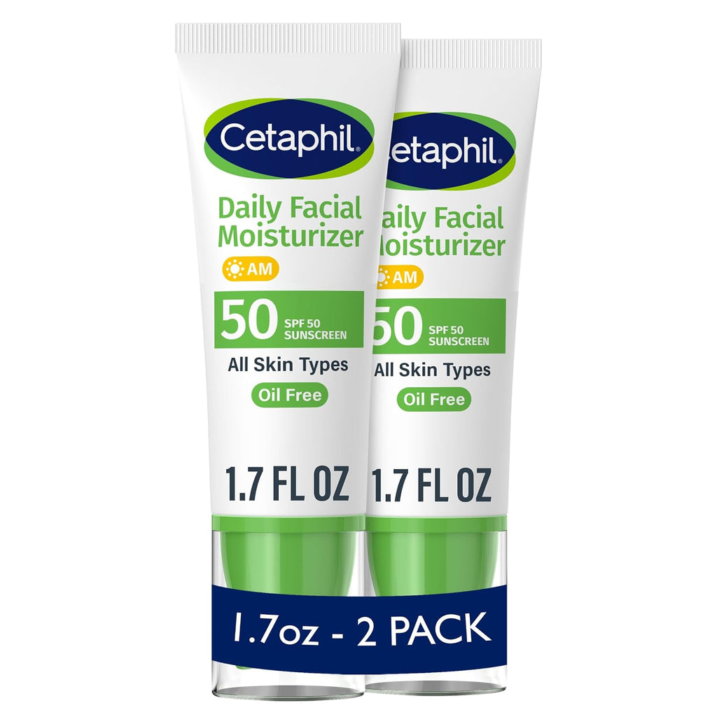 Two tubes of Cetaphil Daily Facial Moisturizer with SPF 50 on a white background
