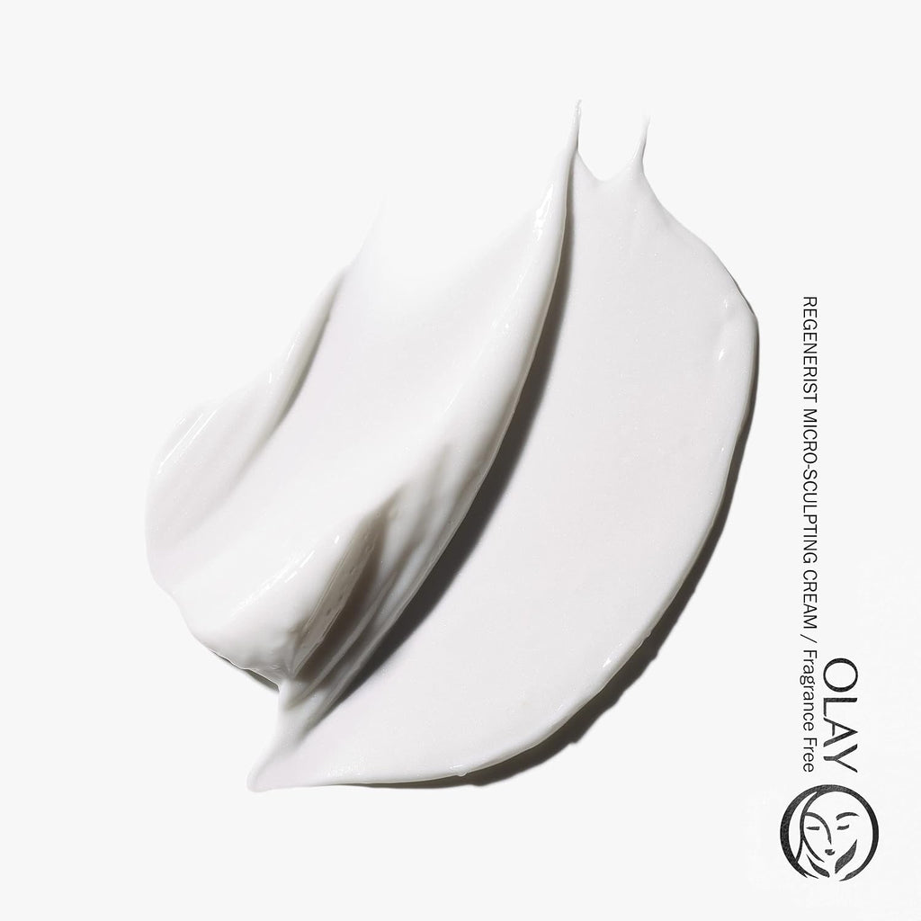 White cream swatch with Olay logo on a white background