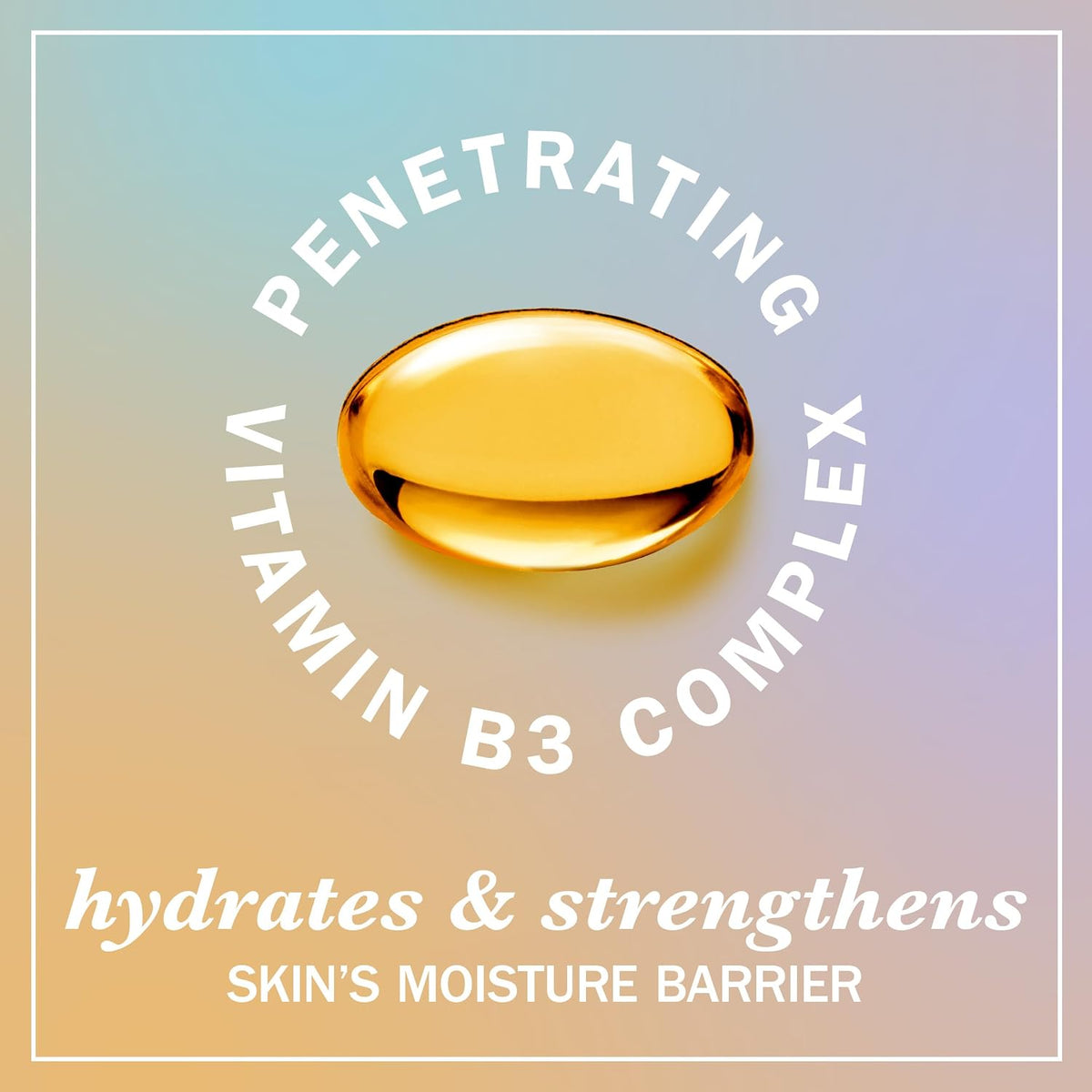 Gold capsule with 'Penetrating Vitamin B3 Complex' text on a gradient background
