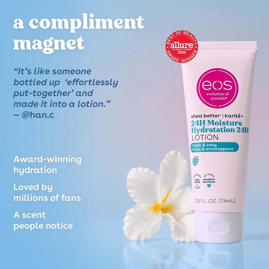 eos | Shea Better Mini Body Lotion Clean Fresh & Cozy Shea Butter 24-Hour Hydration Travel Size — 2.5 fl oz