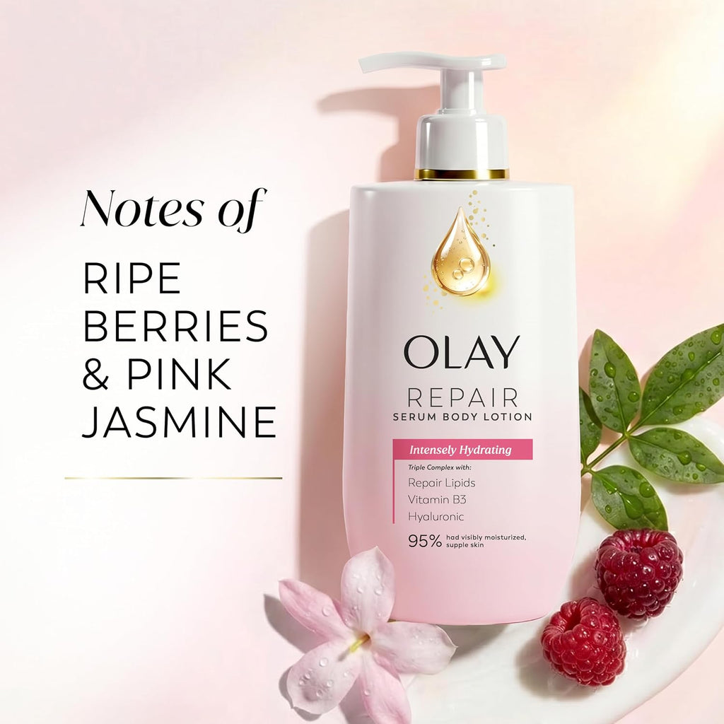 Olay Intensely Hydrating body lotion bottle on a white background