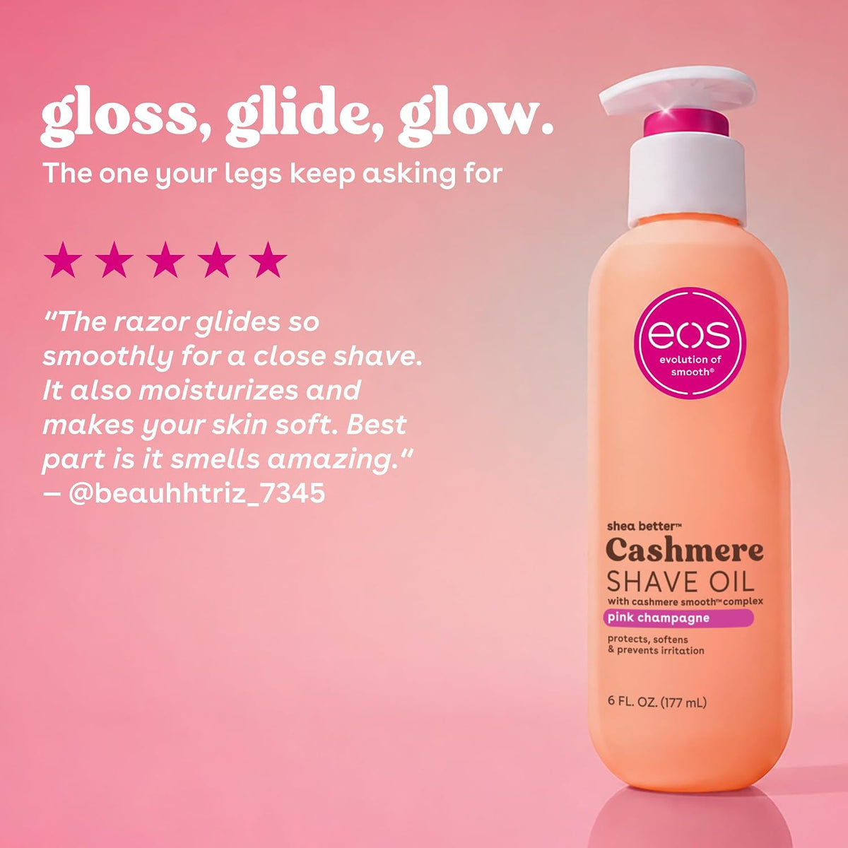 EOS Shave Better Cashmere Shave Oil in a 6 fl. oz.