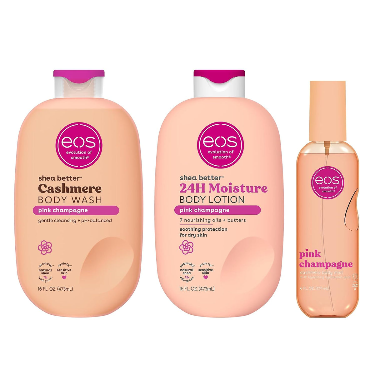 eos | Pink Champagne Trifecta Body Lotion & Body Wash Bundle Shea Butter Hyaluronic Acid — 38 fl oz