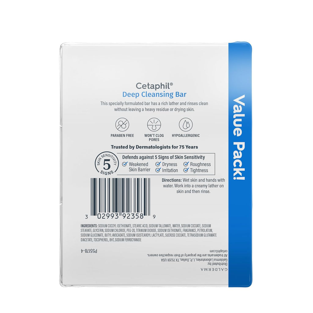 Cetaphil Deep Cleansing Bar packaging with blue and white design