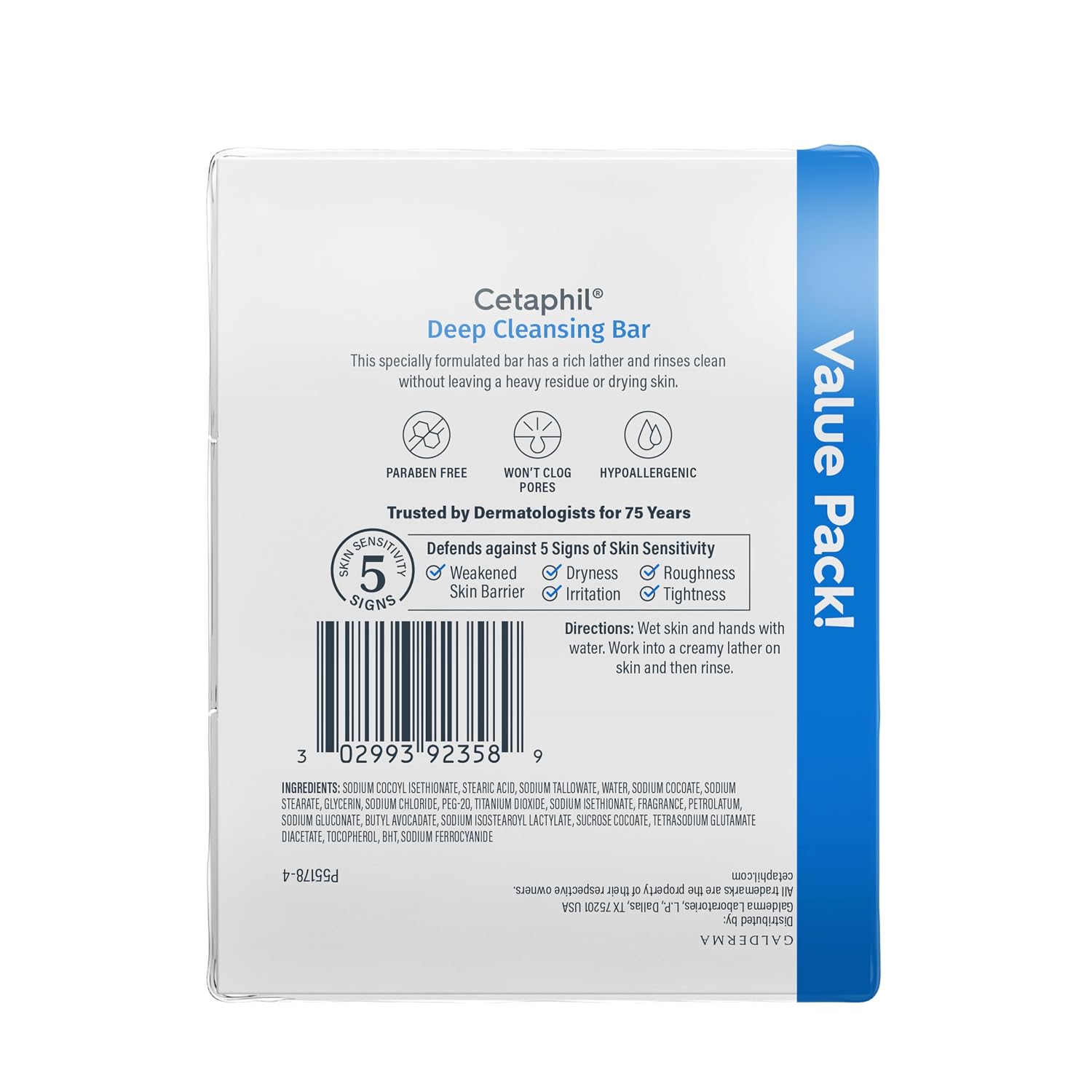 Cetaphil Deep Cleansing Bar packaging with blue and white design