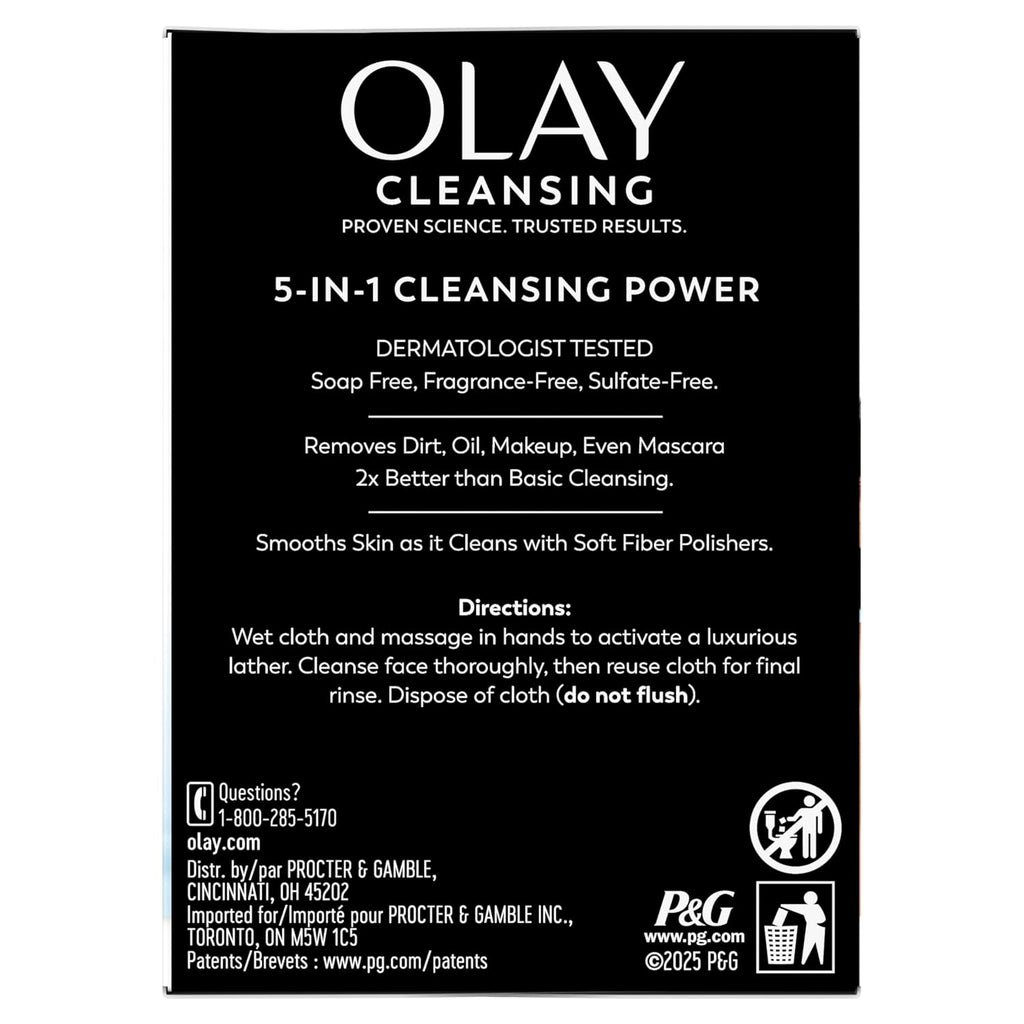 Olay | 5-in-1 Cleansing Cloths Face Wipes Sensitive Skin Aloe Extract Fragrance Free — 99 Count (Pack of 3)