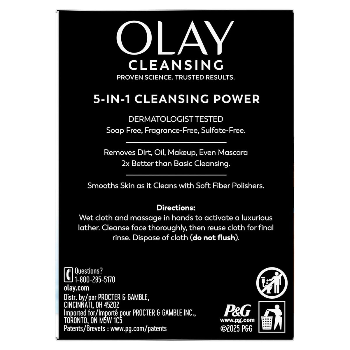Olay | 5-in-1 Cleansing Cloths Face Wipes Sensitive Skin Aloe Extract Fragrance Free — 99 Count (Pack of 3)