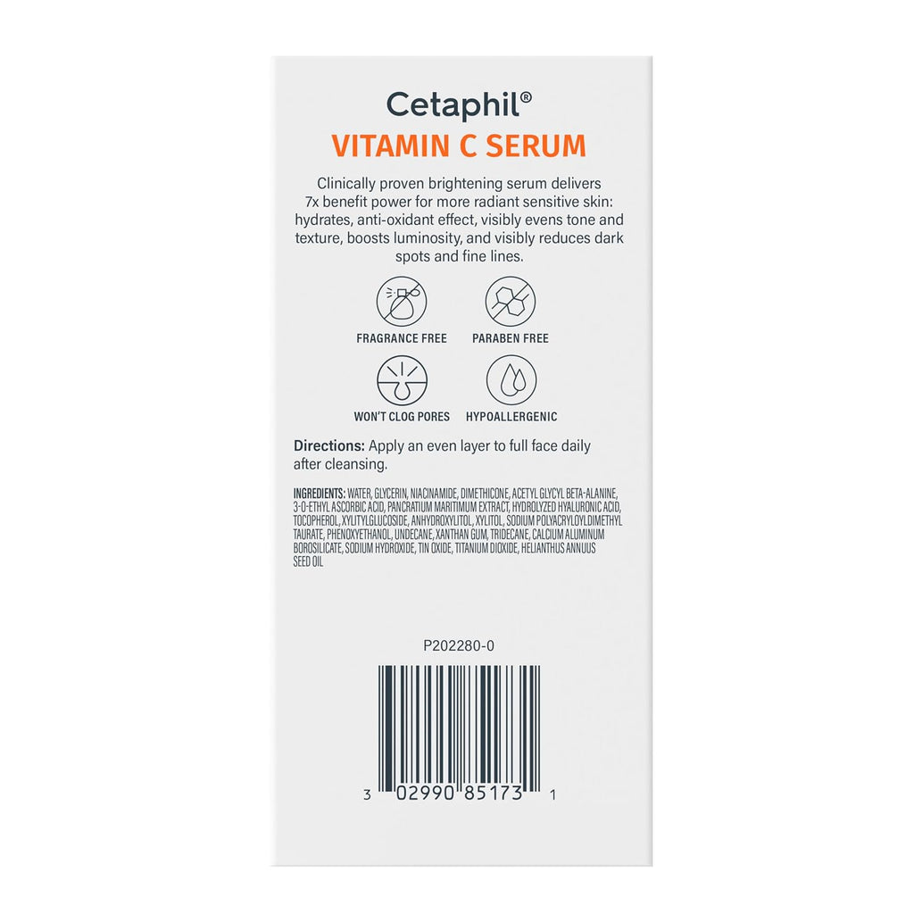 Cetaphil Vitamin C Serum packaging with text and barcode on a white background