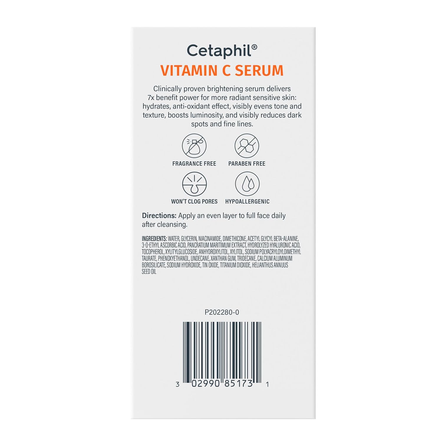 Cetaphil Vitamin C Serum packaging with text and barcode on a white background