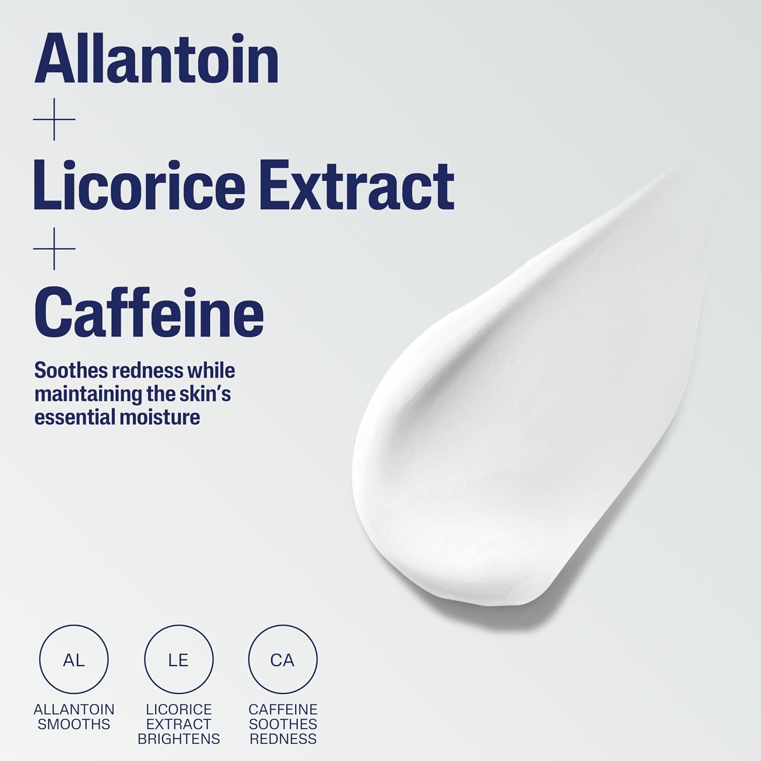 Product packaging with Allantoin, Licorice Extract, and Caffeine text on a white background