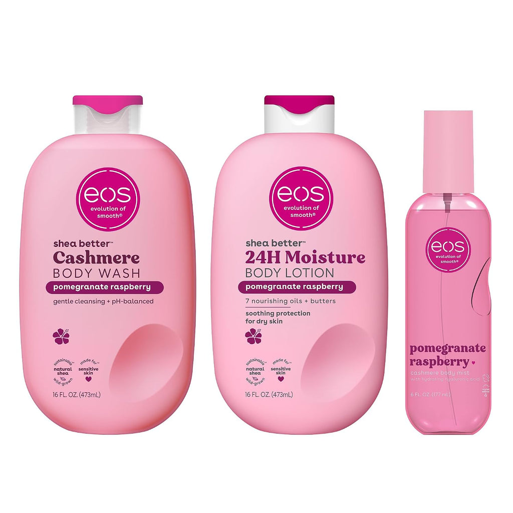 eos | Pomegranate Raspberry Trifecta Body Lotion & Body Wash Bundle Shea Butter Hyaluronic Acid — 38 fl oz