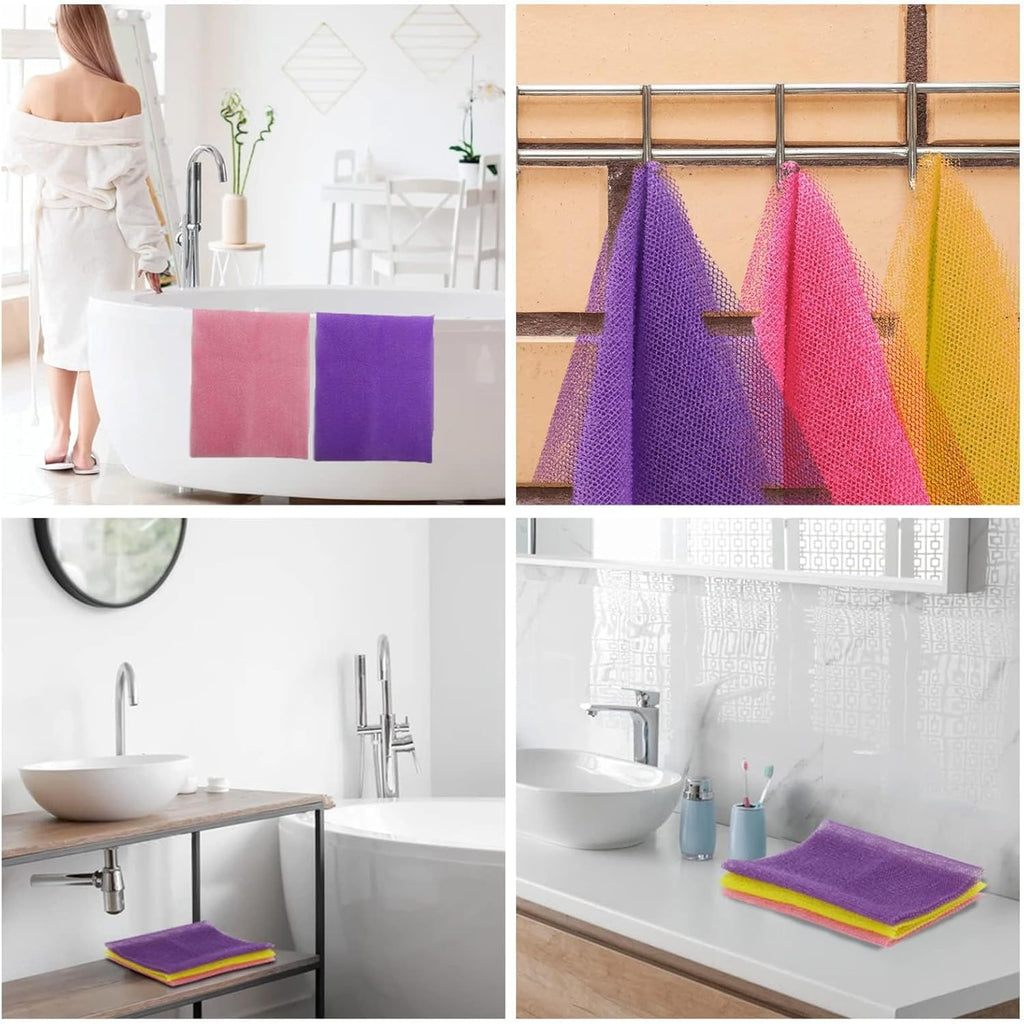 UJFQBH African Net Exfoliating Bath Sponge Set – 3 Pieces