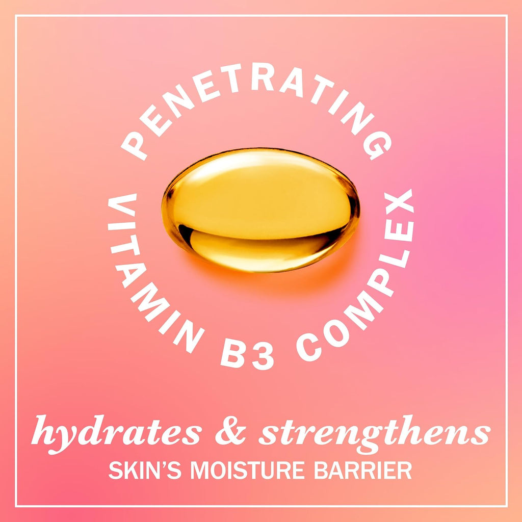 Gold capsule with 'Penetrating Vitamin B3 Complex' text on a pink background