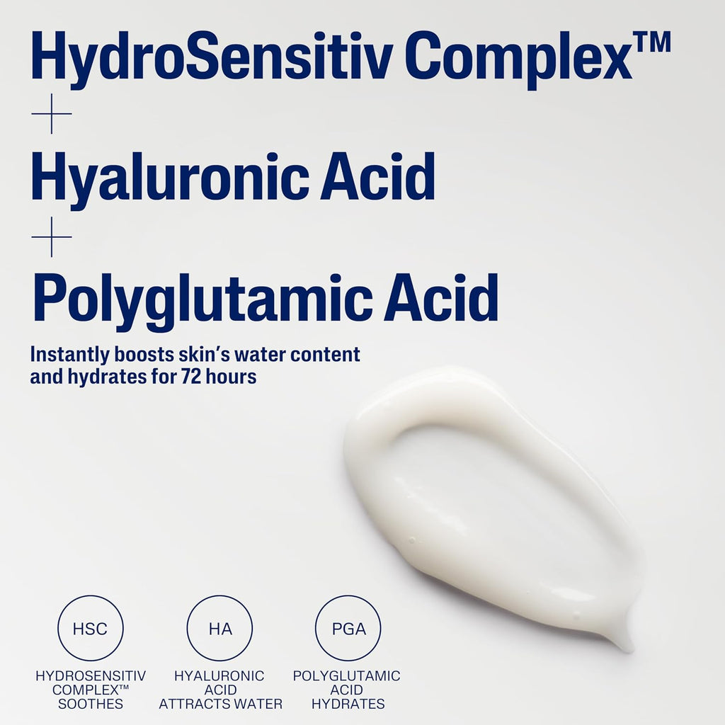 Advertisement for HydroSensitiv Complex with Hyaluronic Acid and Polyglutamic Acid on a white background.