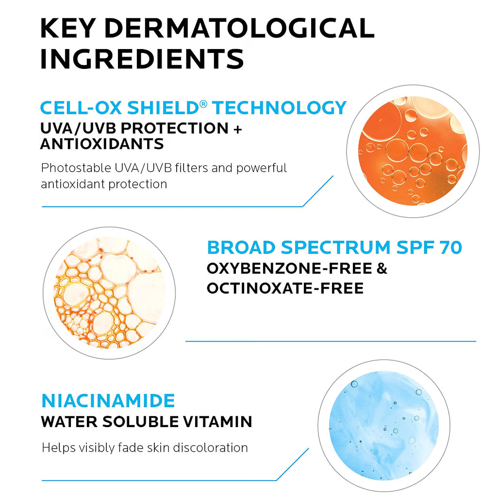 Key dermatological ingredients with icons and text on a white background