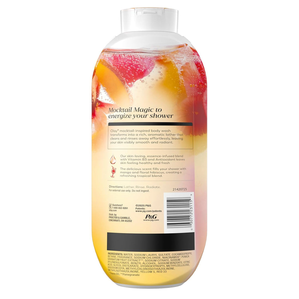 Back label of a shower gel bottle with colorful design and text on a white background