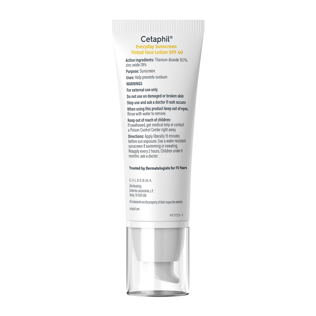 A white tube of Cetaphil Titanium Sunscreen Tinted Face Lotion SPF 40 with a clear cap, shown on a plain white background.