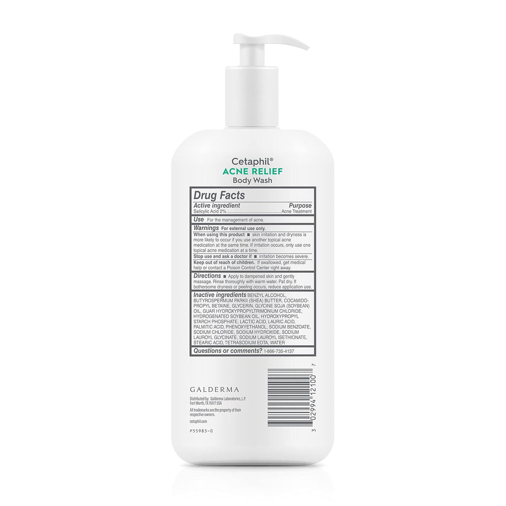 Cetaphil Acne Relief Body Wash bottle with label on a white background