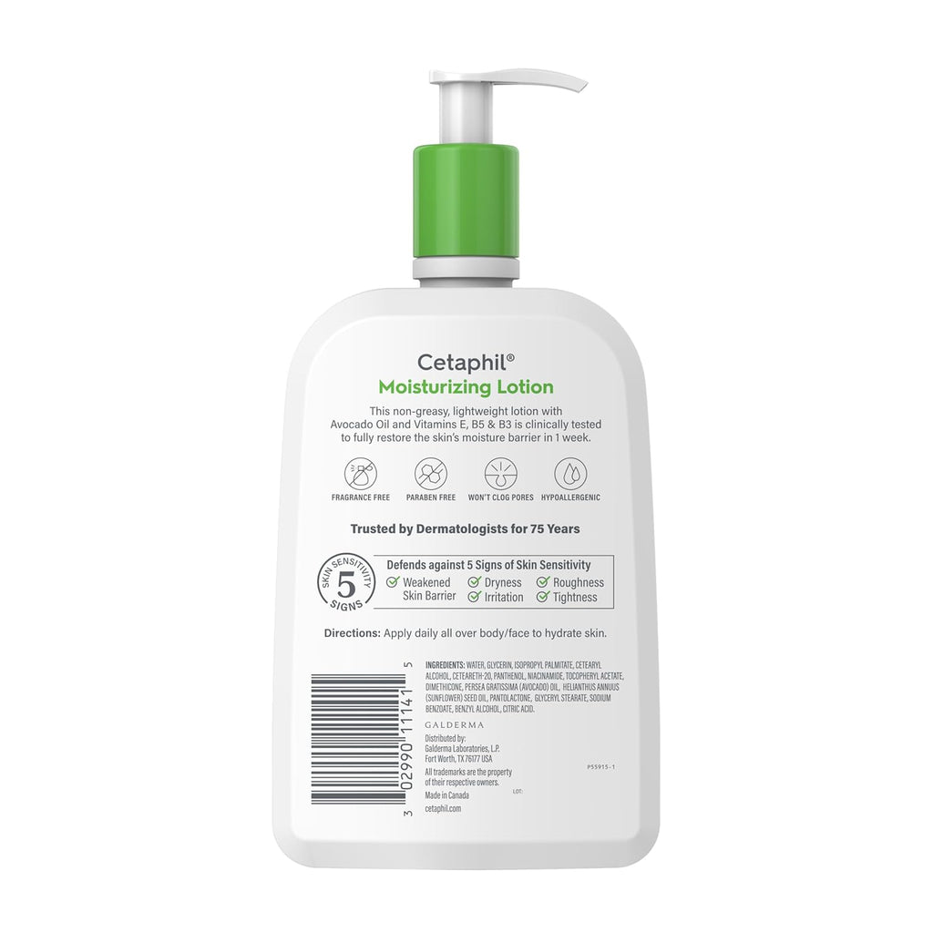 Cetaphil moisturizing lotion bottle with pump on a white background