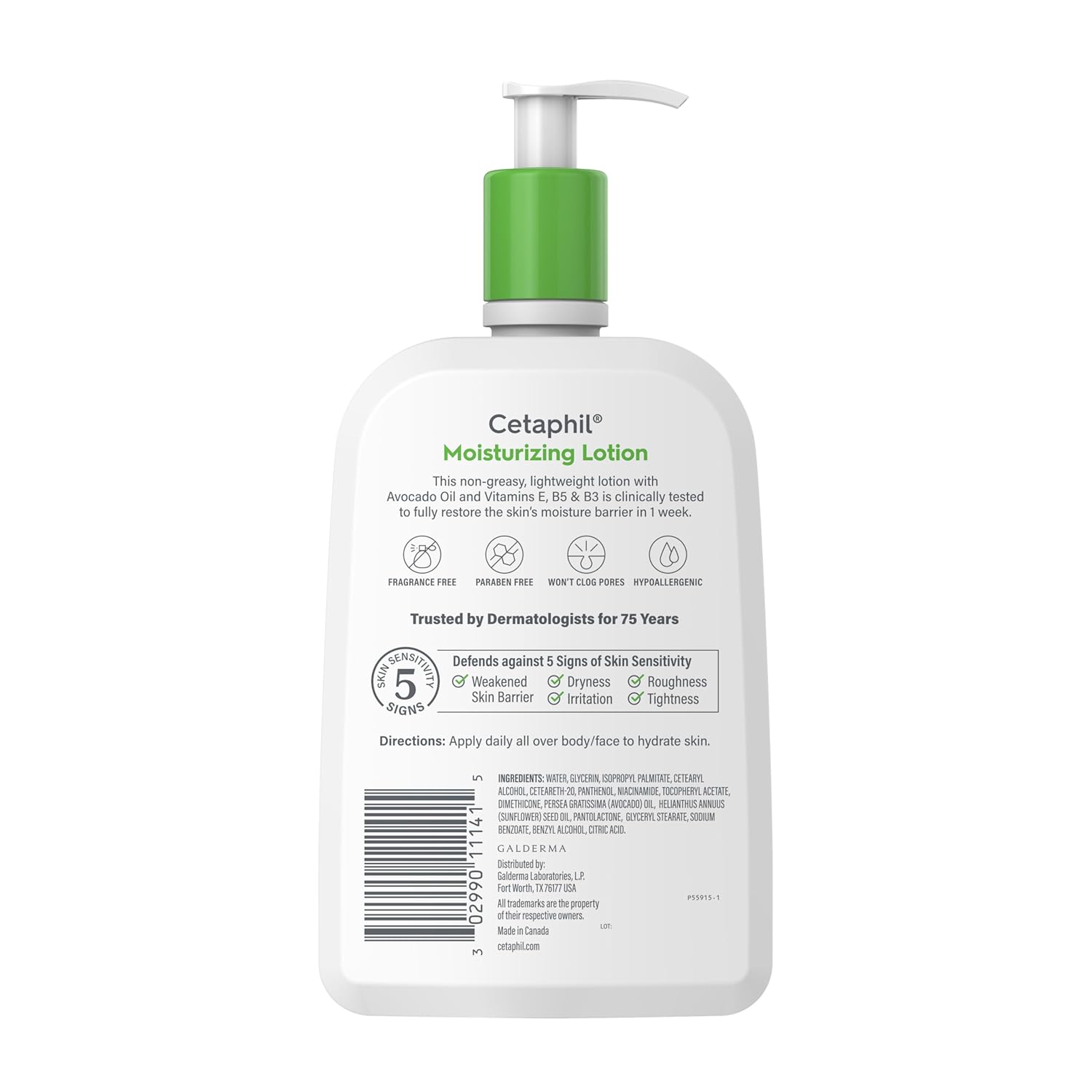 Cetaphil moisturizing lotion bottle with pump on a white background