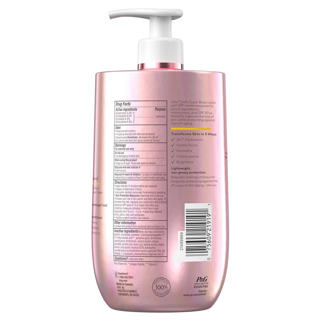 A bottle of NPG Soft Touch Super Body Lotion shown from the back, featuring a metallic pink gradient bottle with a white pump dispenser and detailed product information printed on the label.