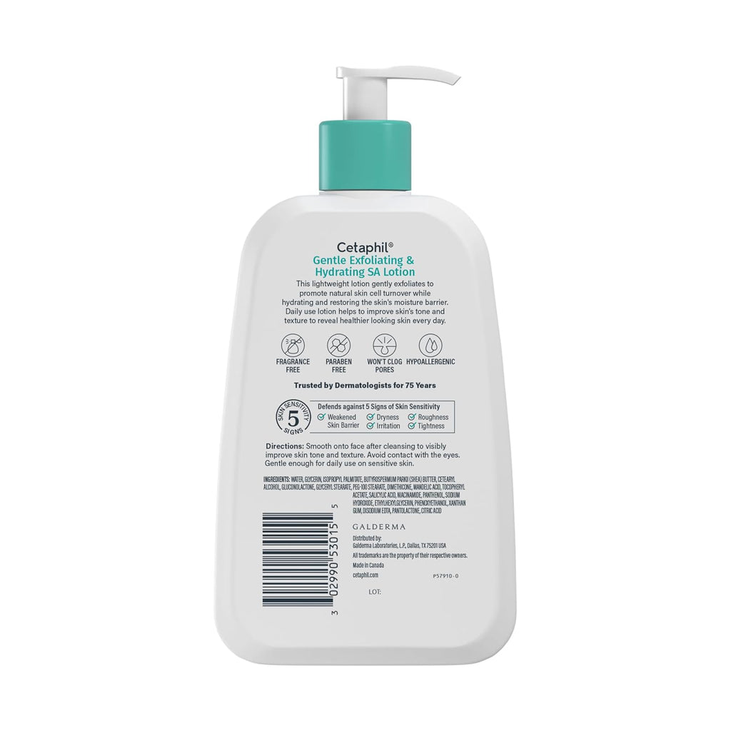 Cetaphil lotion bottle with pump on a white background