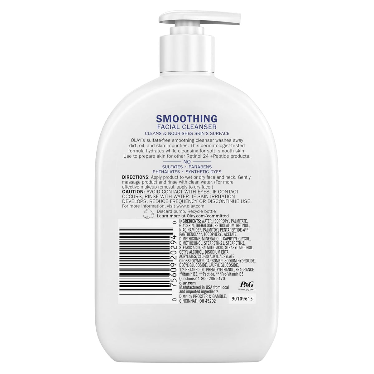 Olay | Retinol Niacinamide Peptide Cream Face Wash Sulfate Free Unscented — 16 fl oz