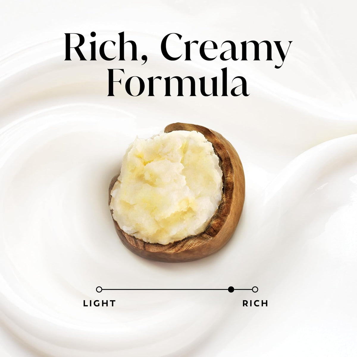 Sheat butter on a white background Ana a text inscription , Rich, Creamy Formula 