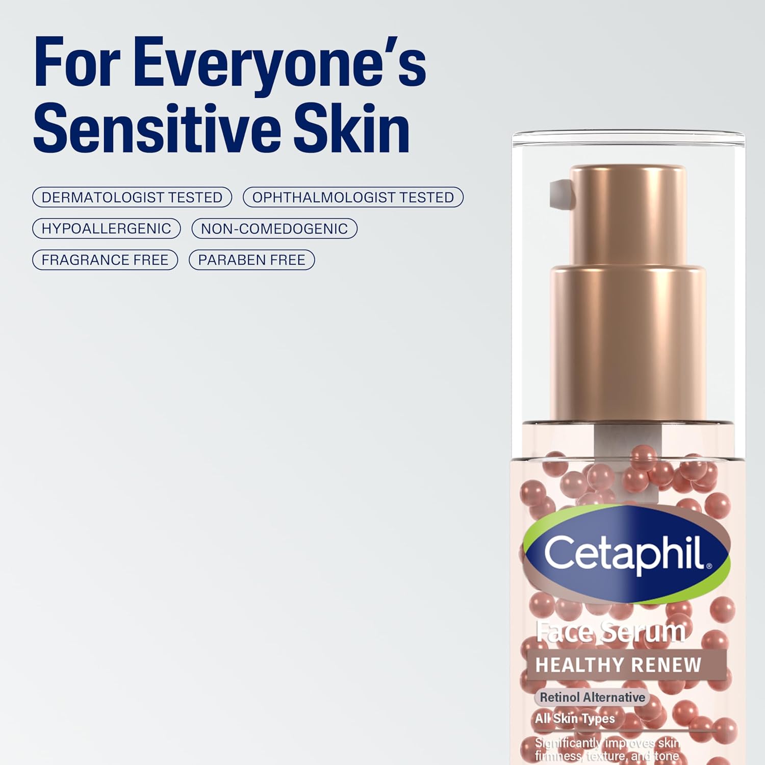 Cetaphil skincare product with text highlighting benefits on a white background