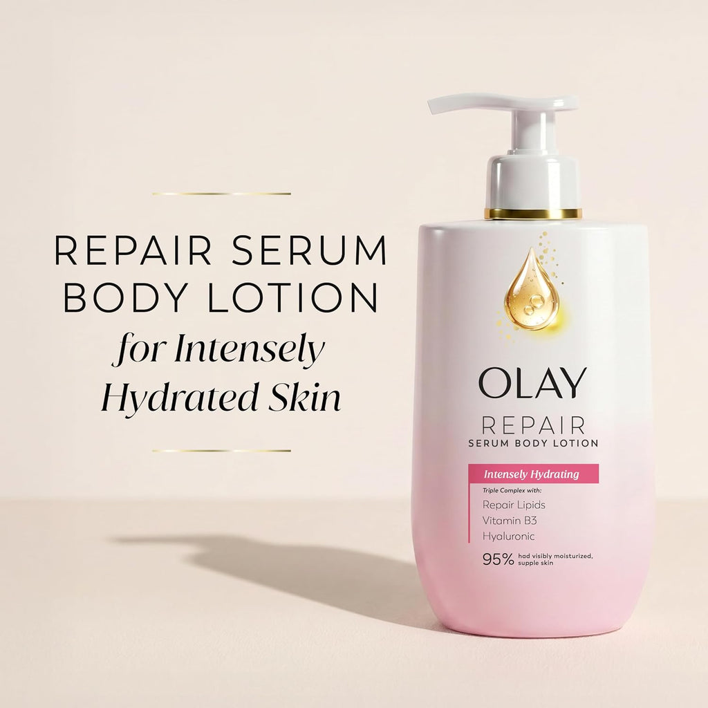 Olay Intensely Hydrating body lotion bottle on a white background