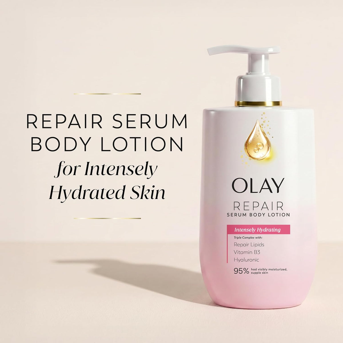Olay Intensely Hydrating body lotion bottle on a white background