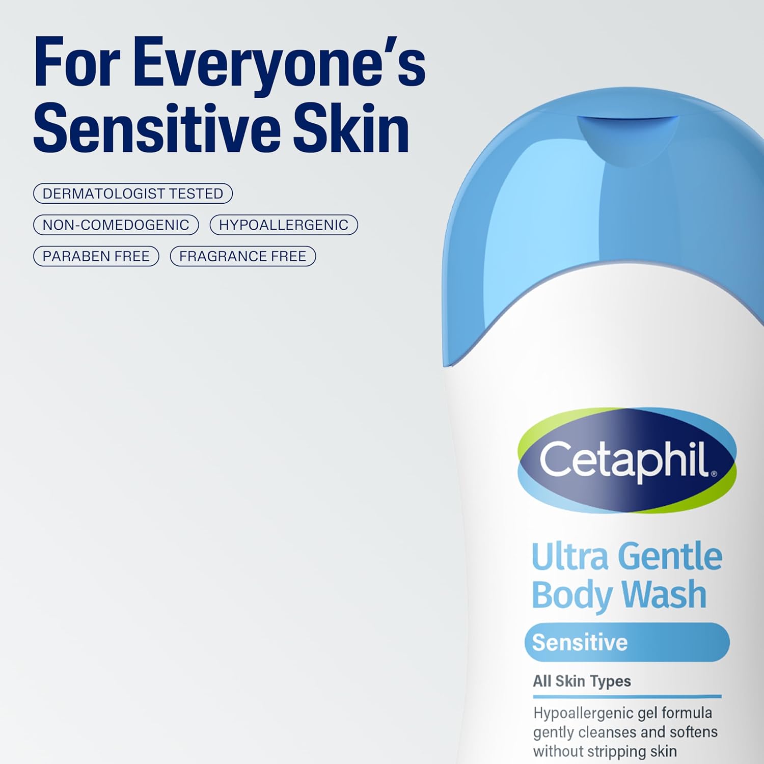 Cetaphil Ultra Gentle Body Wash for sensitive skin on a light gray background