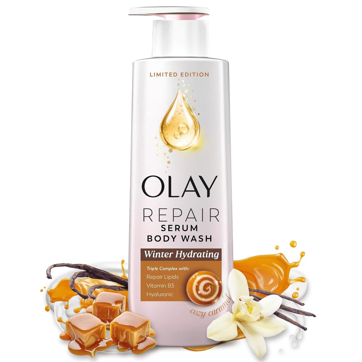 Olay | Body Wash Repair Serum Hyaluronic Acid Niacinamide Repair Lipids Cozy Caramel Limited Edition — 20 fl oz
