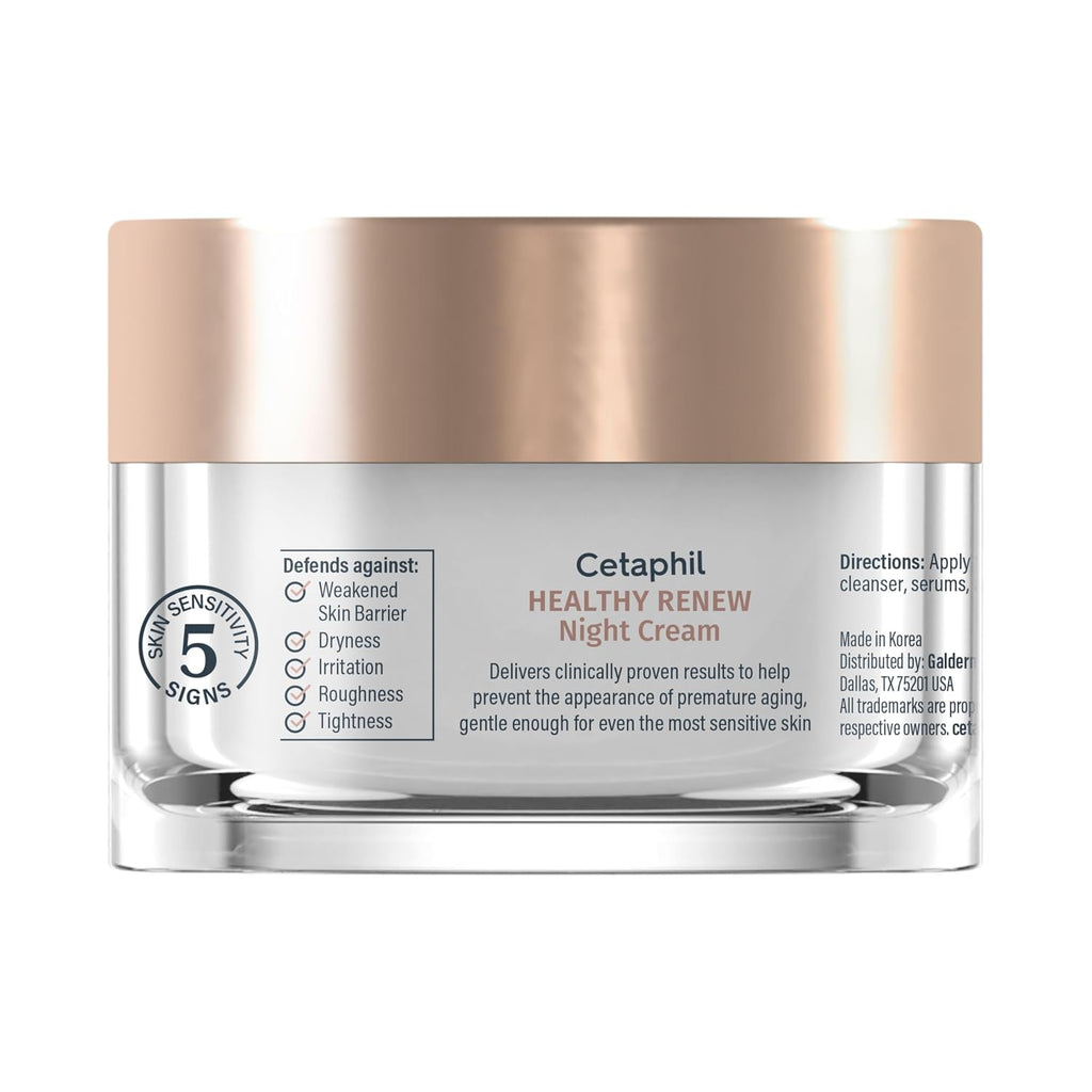 Cetaphil Healthy Renew Night Cream jar with gold lid on a white background