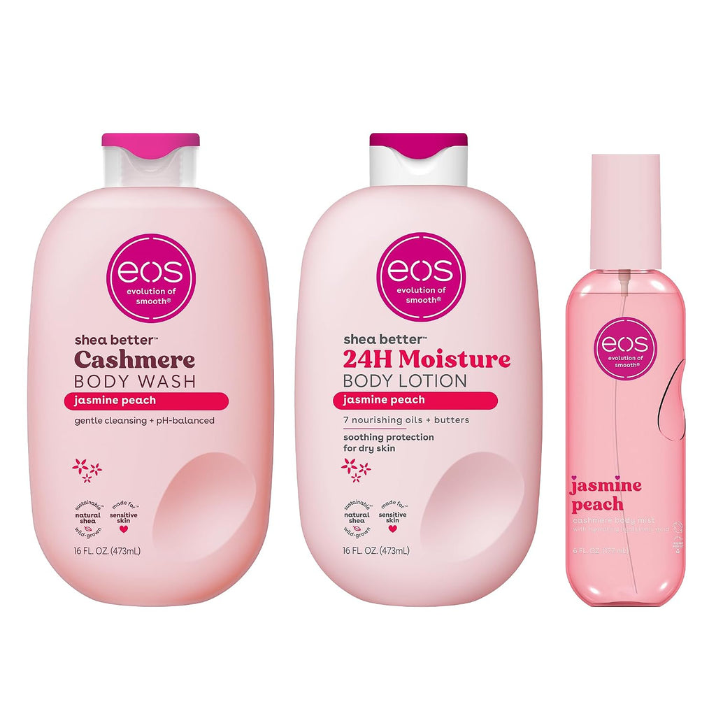 eos | Jasmine Peach Trifecta Body Lotion & Body Wash Bundle Shea Butter Hyaluronic Acid — 38 fl oz