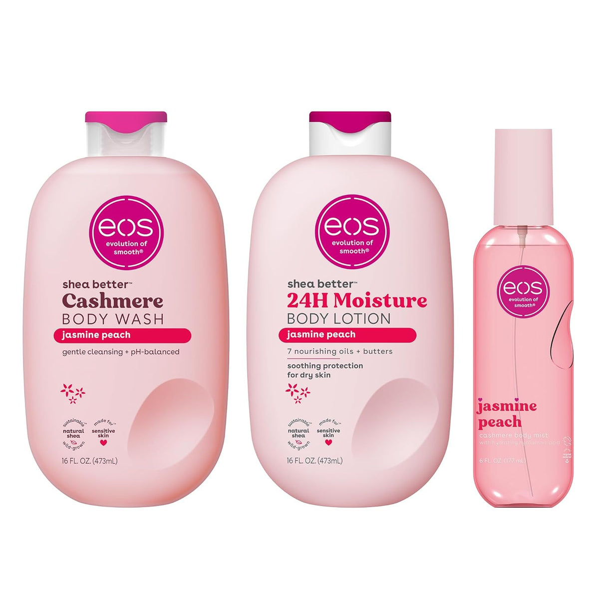 eos | Jasmine Peach Body Mist, Lotion & Body Wash Trifecta Bundle — 38 fl oz