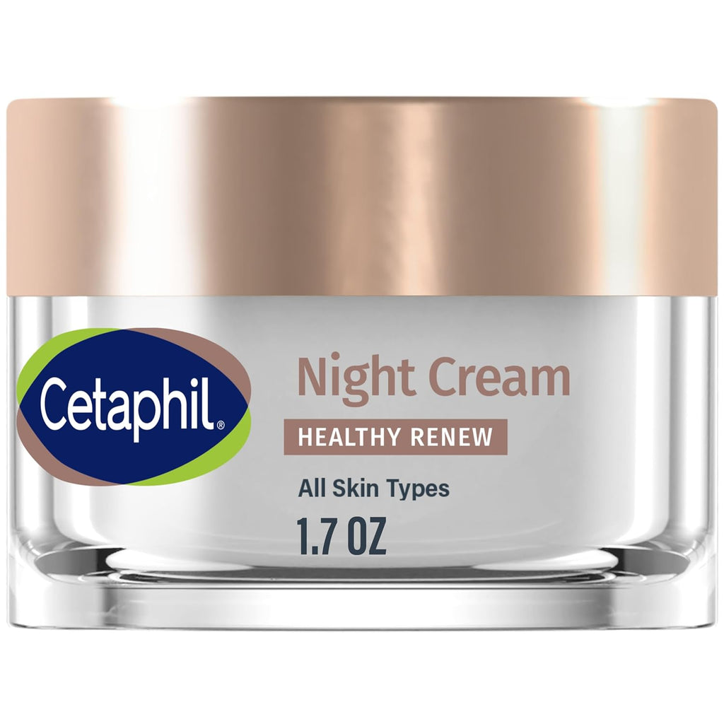 Cetaphil Night Cream jar with gold lid on a white background