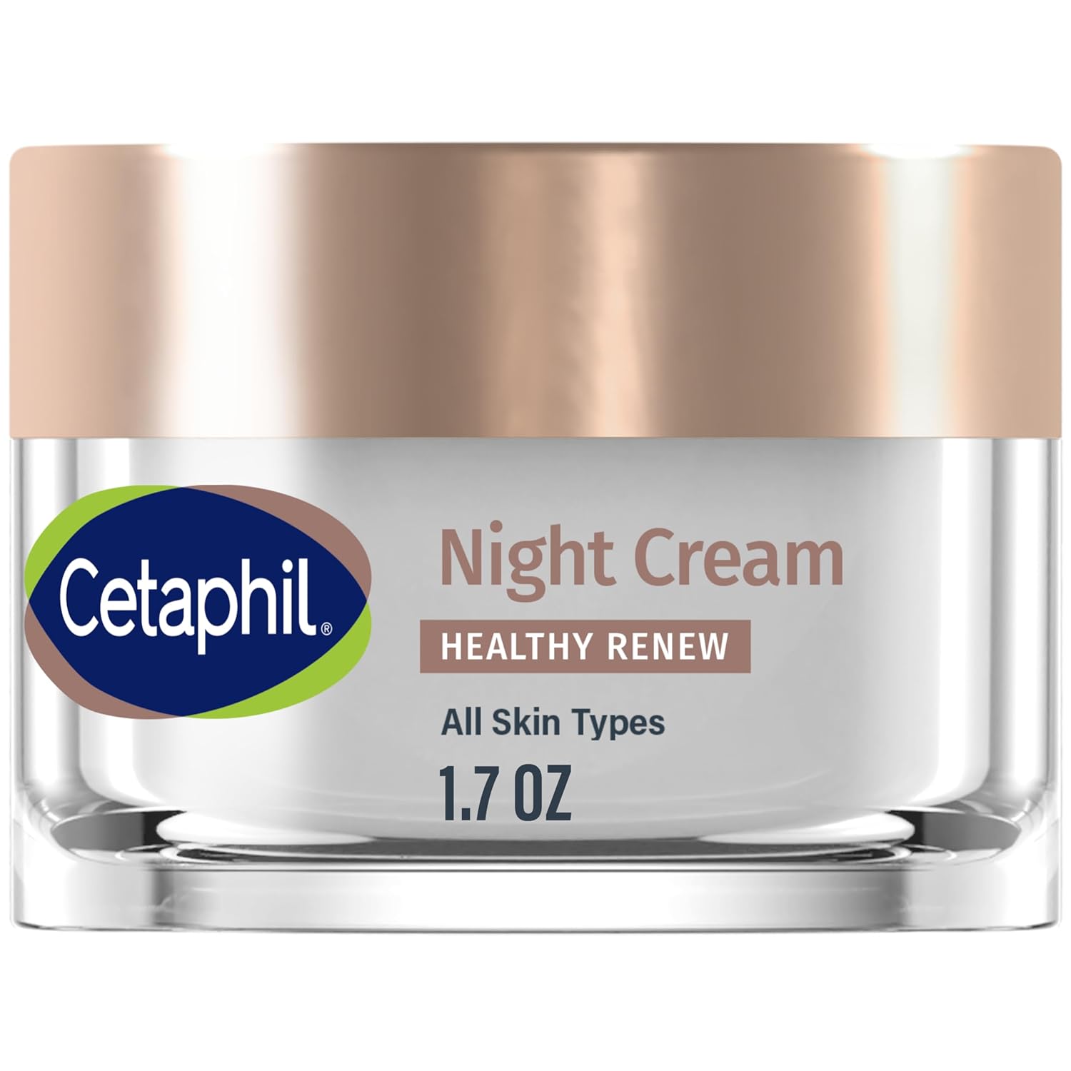 Cetaphil Night Cream jar with gold lid on a white background